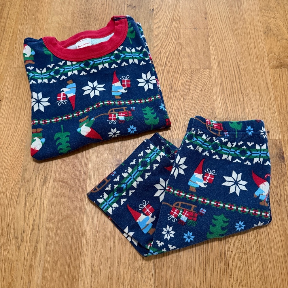 Hanna Andersson 8 Blue Christmas Gnomes Long Sleeve Pajama Set Organic Cotton